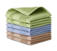 Amazon Basics Torchons de Cuisine Gaufrés en Coton Biologique, Ultra Absorbants, Séchage Rapide, Non Pelucheux, 30,5cm x 30,5cm, Lot de 6 (2 Marron, 2 Vert, 2 Bleu Marine)