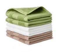 Amazon Basics Torchons de Cuisine Gaufrés en Coton Biologique, Ultra Absorbants, Séchage Rapide, Non Pelucheux, 30,5cm x 30,5cm, Lot de 6 (2 Marron, 2 Olive, 2 Blancs)