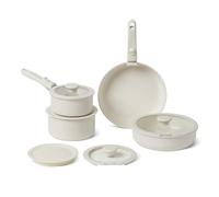 Amazon Basics Ustensiles de Cuisine Empilables Antiadhésifs en Céramique avec Poignées Amovibles, Lot de 11 Pièces, Compatible Tous Feux, Couleur Ivoire