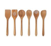 Amazon Basics Ustensiles de Cuisine en Bois , Lot de 6 Pièces, Bois d’Acacia, Préhuilés, Compatibles avec les Poêles et les Casseroles