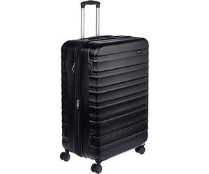 Amazon Basics Valise Rigide Grande - Bagage de Voyage Extensible ABS avec 4 Roulettes Doubles Pivotantes - Résistante aux Rayures et Légère - 78 x 52,6 x 32cm - Noir