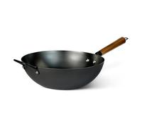 Amazon Basics Wok Pré-Assaisonné en Acier au Carbone avec Manche en Bois d’Acacia, Compatible Tous Feux, 32cm