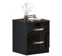 Amazon Brand - Movian Table de Chevet très Brillante à 2 tiroirs, Noir, 47 x 40 x 36 cm