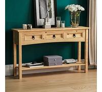 Amazon Brand - Movian Vida Designs Corona Table Console à 3 tiroirs avec étagère pour Espace de Rangement supplémentaire, pin Massif, Dimensions (L x l x H) : 124 x 35 x 73 cm