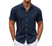 Amazon Deals of The Day UK Chemise décontractée à Manches Courtes pour Hommes, Couleur Unie, rayée, Tendance, Boutons Amples T-Shirts Hommes du Métier Tisser Vente de Coffrets Cadeaux pour Femmes