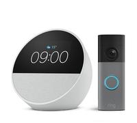 Amazon Echo Spot (Nouvelle génération), Blanc + Ring sonnette vidéo sans fil (Battery Video Doorbell) (nouvelle génération), Gris moucheté