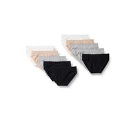Amazon Essentials Bas de bikini en coton (grandes tailles disponibles) Femme, Lot de 10, Blanc/Gris Chiné/Noir/Rose Clair, 48