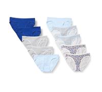 Amazon Essentials Bas de Bikini en Coton (Grandes Tailles Disponibles) Femme, Lot de 10, Bleu/Gris Chiné/Bleu Pâle/Jaune Floral/Fleuri, 36