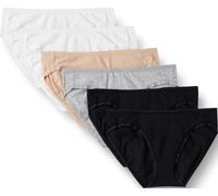Amazon Essentials Bas de bikini en coton (grandes tailles disponibles) Femme, Lot de 6, Blanc/Gris Chiné/Noir/Rose Clair, 46
