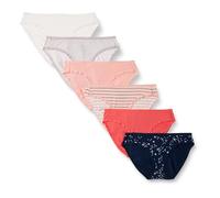 Amazon Essentials Bas de Bikini en Coton (Grandes Tailles Disponibles) Femme, Lot de 6, Multicolore/Points/Rayures/Étoiles, 44