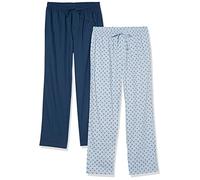 Amazon Essentials Bas de Pyjama Pleine Longueur en Popeline de Coton Extensible Homme, Lot de 2, Bleu Glacier Flamant Rose/Indigo, XXS