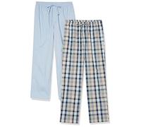 Amazon Essentials Bas de Pyjama Pleine Longueur en Popeline de Coton Extensible Homme, Lot de 2, Bleu Grisé/Bleu Marine Écossais, S