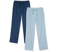 Amazon Essentials Bas de Pyjama Pleine Longueur en Popeline de Coton Extensible Homme, Lot de 2, Bleu Imprimé Géométrique/Indigo, S