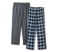 Amazon Essentials Bas de Pyjama Pleine Longueur en Popeline de Coton Extensible Homme, Lot de 2, Charbon/Plaid Country, L
