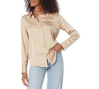 Amazon Essentials Blouse Boutonnée en Satin, Coupe Classique (Disponible en Grande Taille) Femme, Havane, S