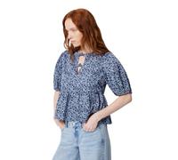 Amazon Essentials Blouse péplum à Motif Feuilles Bleu Marine et Bleu poudré Coupe décontractée en Satin de Coton pour Femme, Taille L