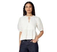 Amazon Essentials Blouse péplum Coupe décontractée en Satin de Coton pour Femme, Blanc, Taille L
