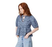Amazon Essentials Blouse péplum Coupe décontractée en Satin de Coton pour Femme, Motif Feuilles Bleu Marine poudré, Taille XS