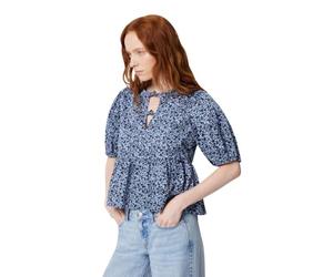 Amazon Essentials Blouse péplum Coupe décontractée en Satin de Coton pour Femme, Motif Feuilles Bleu Marine poudré, Taille XS