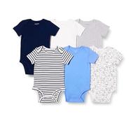 Amazon Essentials Body à Manches Courtes Mixte Bébé, Lot de 6, Bleu/Chiens, 0 mois