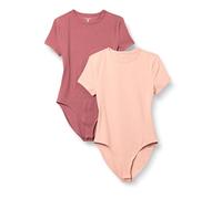 Amazon Essentials Body t-Shirt Coupe Slim en Jersey de Coton Extensible Femme, Lot de 2, Prune/Rosé Grisé, XL