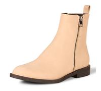 Amazon Essentials Bottines Plates à Fermeture éclair extérieure Femme, Beige Simili Suède, 36 EU
