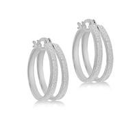 Amazon Essentials Boucles d’oreilles créoles doubles en argent sterling rhodié Stardust en forme de cœur