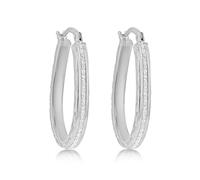 Amazon Essentials Boucles d’oreilles créoles ovales en argent sterling rhodié Stardust en forme de cœur