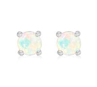 Amazon Essentials Boucles d'oreilles à tige en argent sterling rhodié avec pierre de naissance d’octobre en opale blanche