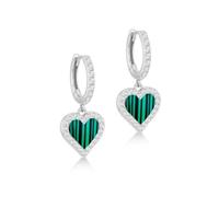 Amazon Essentials Boucles d'oreilles créoles en forme de cœur en argent sterling avec zircon cubique et malachite, 10 x 9 mm