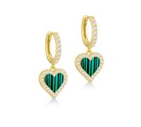 Amazon Essentials Boucles d'oreilles créoles en forme de cœur en argent sterling plaqué or jaune avec zircon cubique et malachite