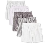 Amazon Essentials Boxer en Coton tissé (Grandes Tailles Disponibles) Homme, Lot de 5, Arrow Geo/Blanc Vif/Vert Olive Jaune Floral/Écossais/Blanc, XXL