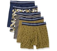 Amazon Essentials Boxers Respirants en Coton, sans Étiquette Homme, Lot de 5, Bleu Foncé/Camouflage/Guerrier/Noir Blanc Rayures/Vert Uniforme, XXL