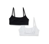 Amazon Essentials Bralette échancrée à enfiler en jersey de coton Femme, Lot de 2, Blanc/Noir, L