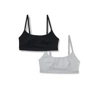 Amazon Essentials Bralette échancrée à enfiler en jersey de coton Femme, Lot de 2, Gris Chiné/Noir, L