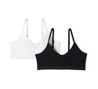 Amazon Essentials Brassière d’Apprentissage à Col V en Jersey de Coton Fille, Lot de 2, Noir/Blanc, 7-8 ans