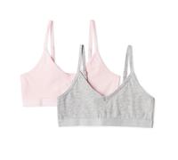 Amazon Essentials Brassière d’Apprentissage à Col V en Jersey de Coton Fille, Lot de 2, Rose Pâle/Gris Chiné, 9-10 ans