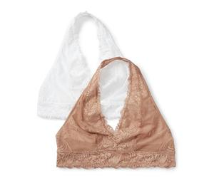 Amazon Essentials Brassière Dos-Nu à Col en V Profond, Sans Armatures et Non Rembourrée, Dentelle Douce et Extensible Femme, Lot de 2