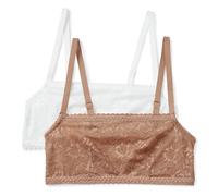 Amazon Essentials Brassière en Dentelle Extensible à Col Carré Femme, Lot de 2, Blanc/Bronze Lavé, XL
