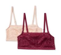 Amazon Essentials Brassière en Dentelle Extensible à Col Carré Femme, Lot de 2, Bordeaux/Pétale Clair, XXS