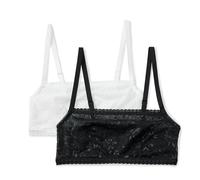 Amazon Essentials Brassière en Dentelle Extensible à Col Carré Femme, Lot de 2, Noir/Blanc, S