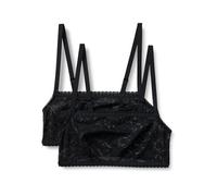 Amazon Essentials Brassière en Dentelle Extensible à Col Carré Femme, Lot de 2, Noir, M