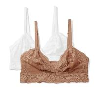 Amazon Essentials Brassière Longue Triangulaire Sans Armatures et Non Rembourrée, Dentelle Douce et Extensible Femme, Lot de 2, Blanc/Bronze Lavé, S