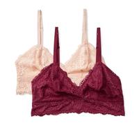 Amazon Essentials Brassière Longue Triangulaire Sans Armatures et Non Rembourrée, Dentelle Douce et Extensible Femme, Lot de 2, Bordeaux/Pétale Clair, S