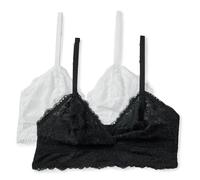 Amazon Essentials Brassière Longue Triangulaire Sans Armatures et Non Rembourrée, Dentelle Douce et Extensible Femme, Lot de 2, Noir/Blanc, M