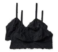 Amazon Essentials Brassière Longue Triangulaire Sans Armatures et Non Rembourrée, Dentelle Douce et Extensible Femme, Lot de 2, Noir, XL