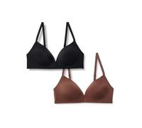 Amazon Essentials Brassière Plongeante Rembourrée sans Armatures, Microfibre Ultra Douce et Extensible dans les 4 Sens Femme, Lot de 2, Noir/Noisette, 95D