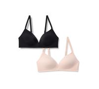 Amazon Essentials Brassière Plongeante Rembourrée sans Armatures, Microfibre Ultra Douce et Extensible dans les 4 Sens Femme, Lot de 2, Noir/Pétale Clair, 85A