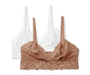 Amazon Essentials Brassière Triangulaire Longue en Dentelle Galloon Extensible Non doublée pour Femme, Blanc/Bronze délavé, Taille S