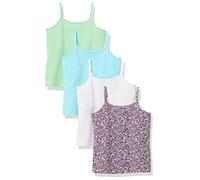 Amazon Essentials Caraco à Superposer Fille, Lot de 4, Blanc/Bleu/Lilas Imprimé Pétales/Vert, 10 Ans